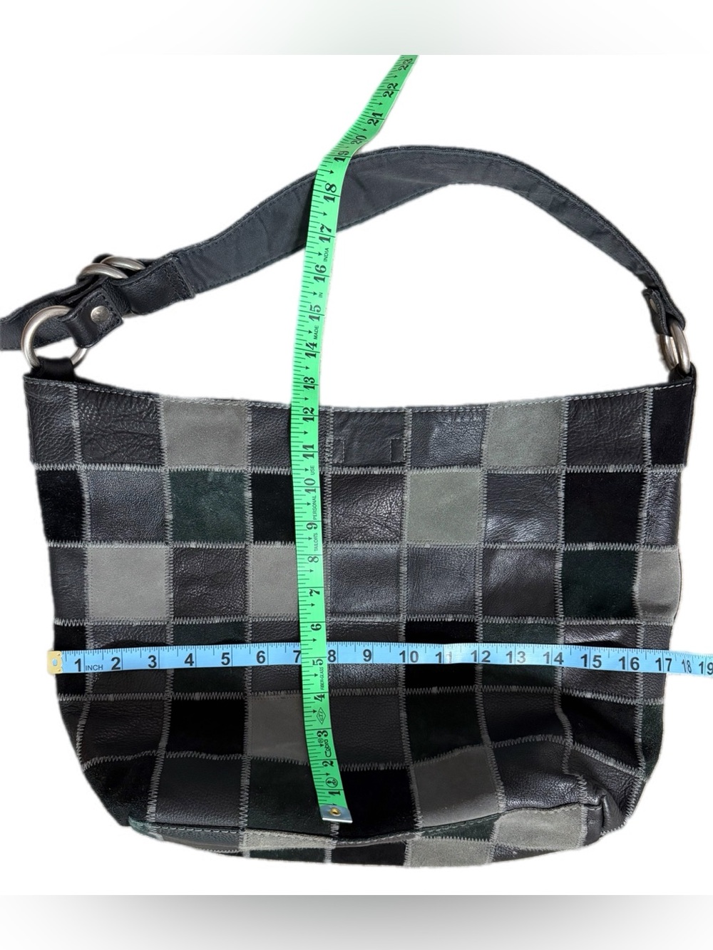 Lucky Brand Black Gray Patchwork Leather Suede Hobo Shoulder Bag Boho Y2K - Picture 12 of 13